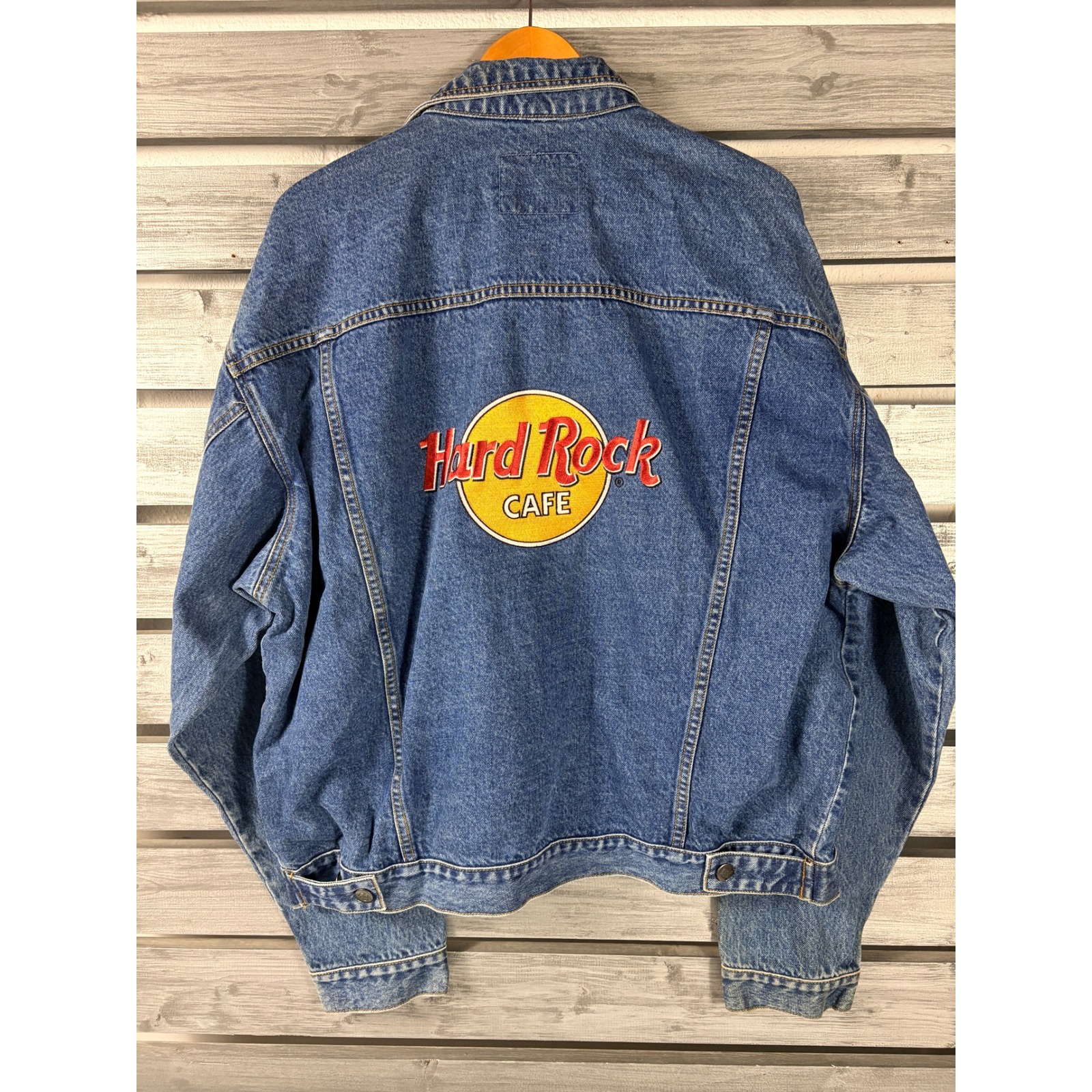 Hard Rock Cafe Jolly Rancher Vintage Denim Jacket Mens Xl Trucker Embroidered